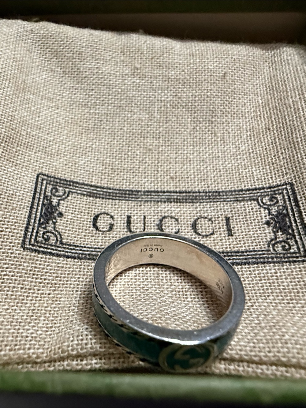 Gucci Silver Band Ring with Turquoise Inlay - Picture 9 of 10